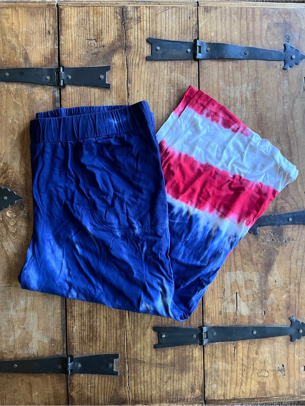 LOGO‎ by Lori Goldstein Navy and Red Tie Dye American Flag Wide Leg Pants